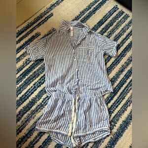 Stars Above Blue and White Striped Pajama Set